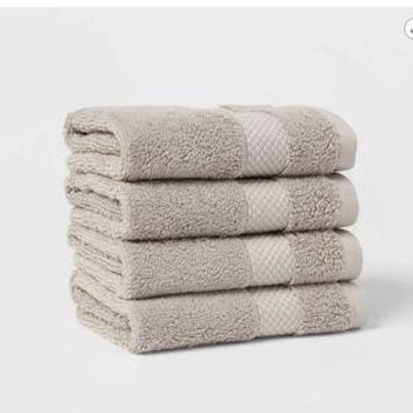 4pc Performance Plus Washcloths Light Gray - Threshold™: Cotton Terry, Heavyweight 550-800 GSM, Fade-Resistant
