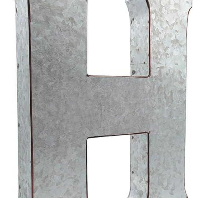 SciencePurchase 20" Metal Letter H Wall Decor, Silver with Rusted Edges, Galvanized Wall Mountable Decoration for Country, Mid-Century, or Farmhouse Themed Room or Event