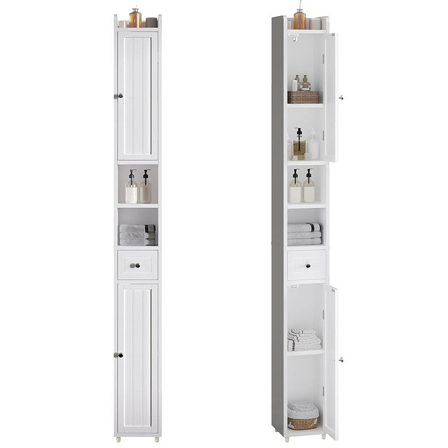 ChooChoo Narrow Bathroom Storage Cabinet with Adjustable Shelves, Tall Storage Cabinet with 2 Doors and 1 Drawer, Freestanding Cupboard for Small Spaces, White