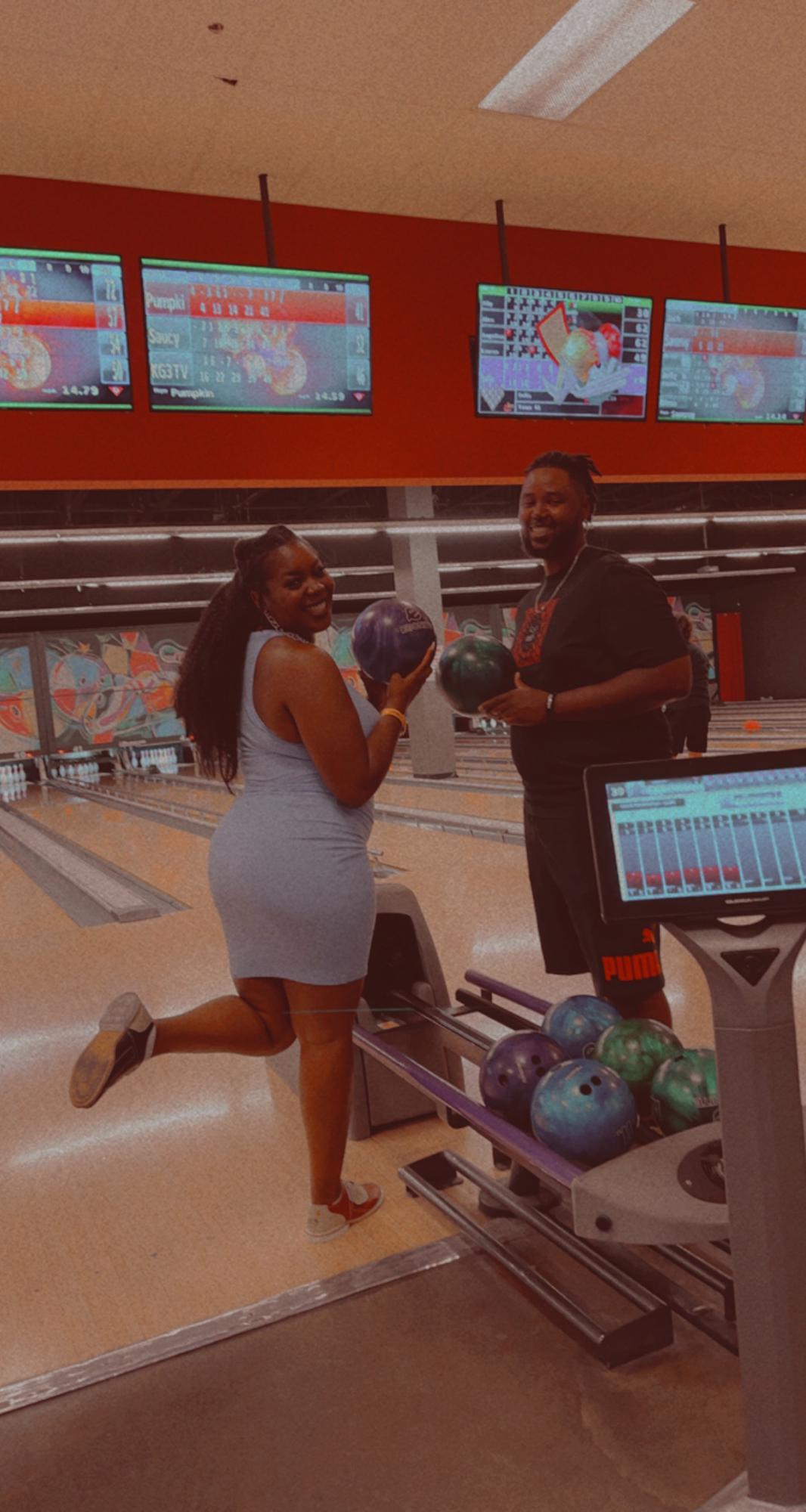 Bowling the day I said “yes” to the dress!