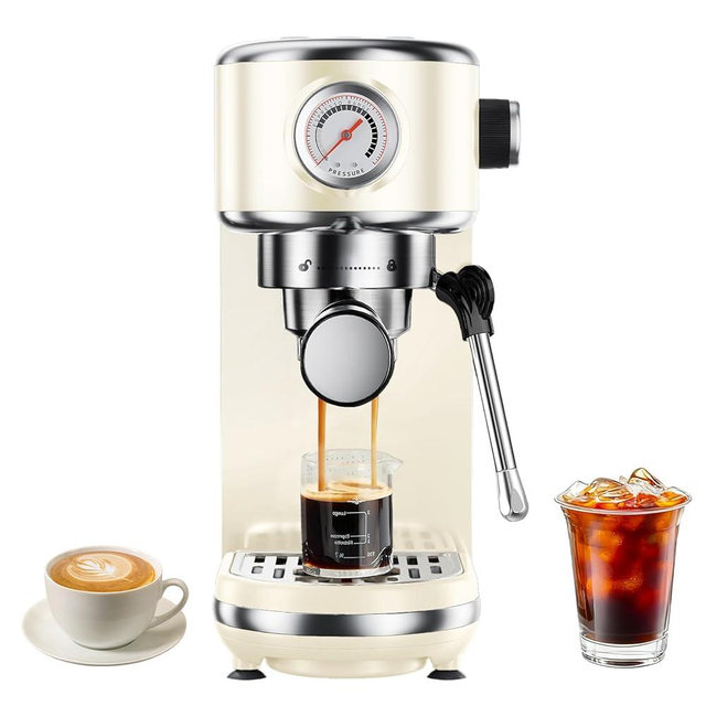 atatix 20 Bar Espresso Machine with Milk Frother, Compact Espresso Maker, Stainless Steel Coffee Machine with Precise Temp Control & 44oz Removable Water Tank for Latte, Cappuccino, Creamy White
