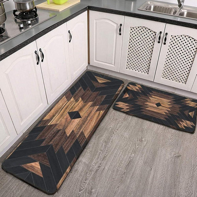 Midetoy Anti Fatigue Kitchen Mat Set of 2 Vintage Urban Tribal Standing Desk Mat Floor Mats Rug for House,Sink,Office,Kitchen 17.3"x47"+17.3"x29"