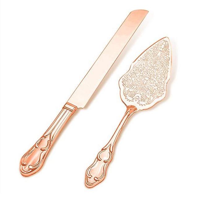 Strova Rose Gold Wedding Cake Knife and Server Set | Vintage Bride and Groom Cake Cutting Utensils | Elegant, Memorable Keepsakes | Party, Anniversary or Reception