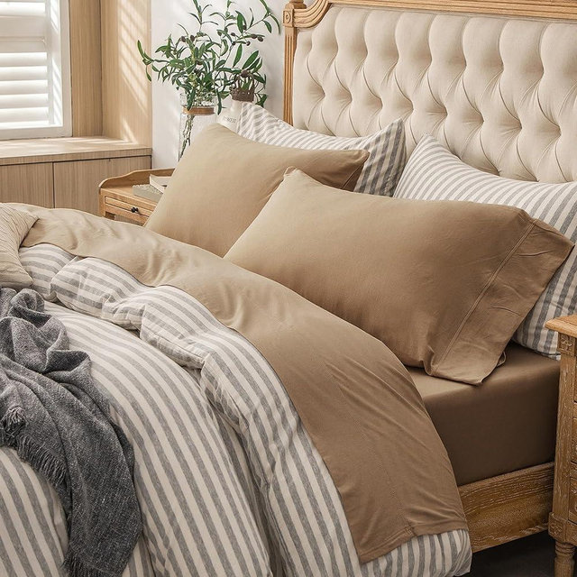 PURE ERA Jersey Knit 4pc Bed Sheet Set 100% T-Shirt Cotton Super Soft Comfy Breathable Fits Mattress Up to 20" Extra Deep Pocket (Solid Toffee Brown, King)