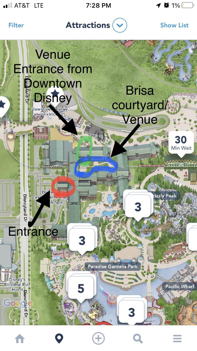 A map of GCH entrances and venue location.