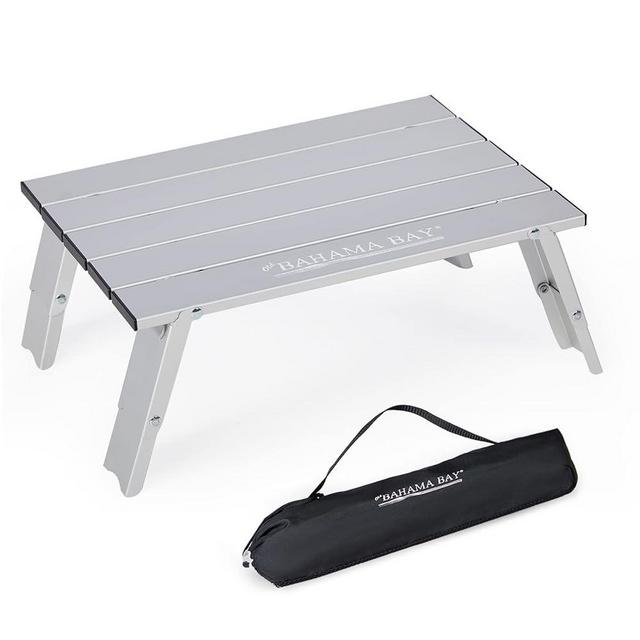 Old Bahama Bay Ultralight Aluminum Mini Table, Foldable Small Beach Table with Retractable Legs, 66lbs/30kg Weight Capacity, Suitable for Picnic Camping Outdoor Hiking(Silver)