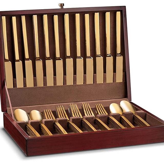 Royalty Art Cutlery Storage Box for Flatware, Silverware, and Dinner Cutlery, Stores Forks, Knives, and Spoons, Decorative Wooden Caddy, Kitchen and Dining Organizer