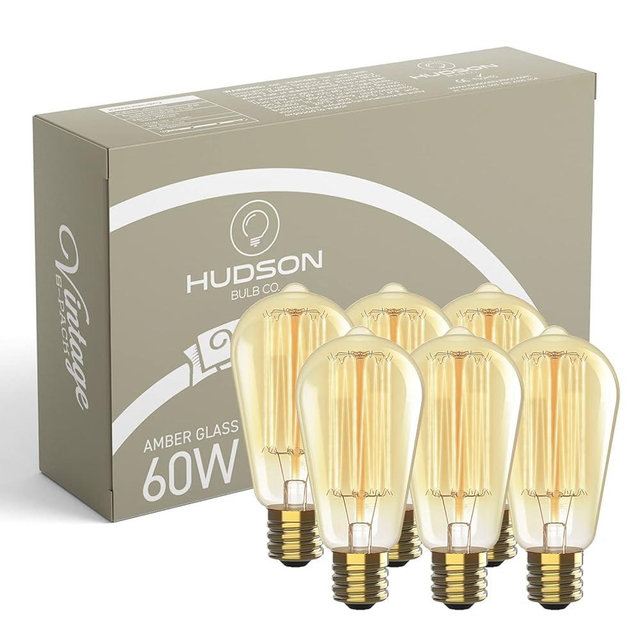 Vintage Edison Incandescent 60W Light Bulbs (6 Pack) - E26/E27 Base, 2100K Dimmable Decorative ST64 Antique Squirrel Filament Amber Warm Bulb for Indoor & Outdoor