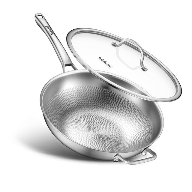 VEDNHOL Titanium Wok pans for cooking,13in Pure Titanium Hammered Pro pans, Non Stick Skillet for Cooking, Non-Toxic, PFAS/PFOA/PTFE Free Cookware, Dishwasher&Oven Safe, Kitchen Induction Compatible