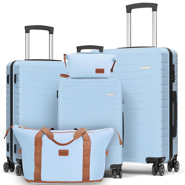 Cosbarn Luggage Sets 5 Piece Suitcases with Wheels, Suitcase Set ABS Hard Case Luggage with Spinner Wheels Durable Travel Luggage