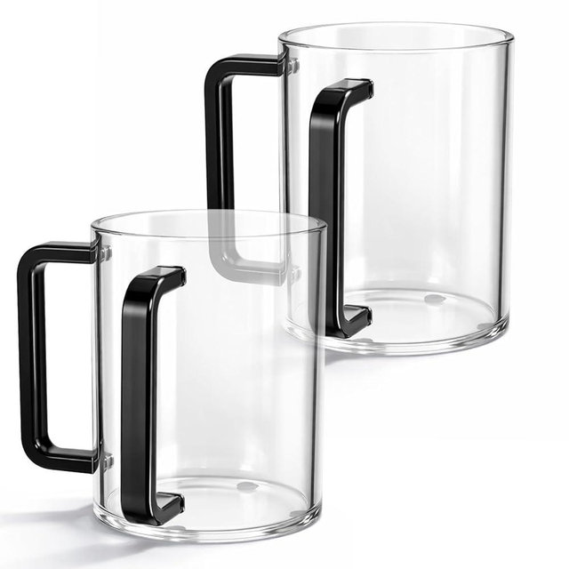 AOZUO 2 Pcs Judaica Hand Washing Cup with Dual Handles 5" Acrylic Clear Negel Vasser Hand Washing Cup for Jewish Ritual Netilat Yadayim Holiday Gifts (Black Handle)