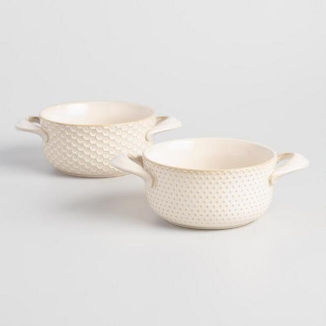 Textured Stoneware Double Handled Soup Crocks Set of 2