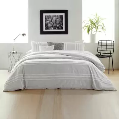DKNY Chenille Stripe King Comforter Set in Silver