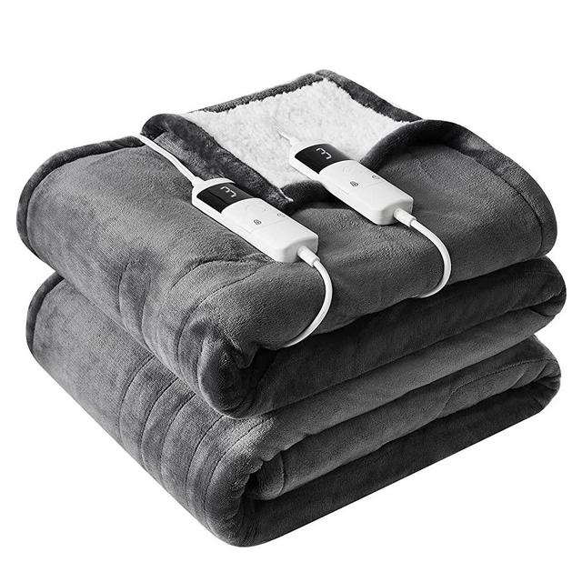 BOMOVA Electric Heated Blanket Queen Size, 10 Heating Levels & 8 Hours Auto Off with Dual Control, Sherpa Blanket with Fast Heating Overheating Protection, Machine Washable, Home Office 90" x 90"