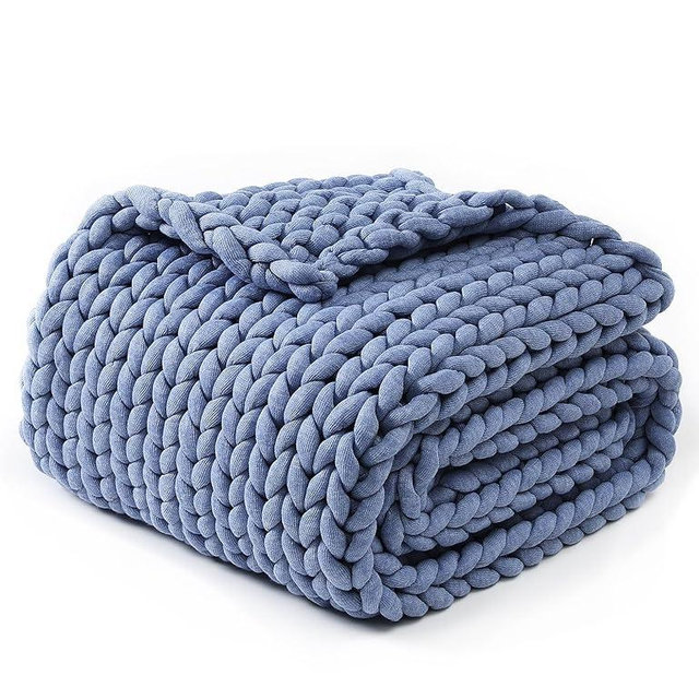 YnM Chunky Throw Blanket, Medium-Weight, Hand Knitted, Skin Friendly, Ventilated and Breathable, Machine Washable, Home Décor Piece for Couch, Sofa and Bed (Cerulean Blue, 60x80 Inch)