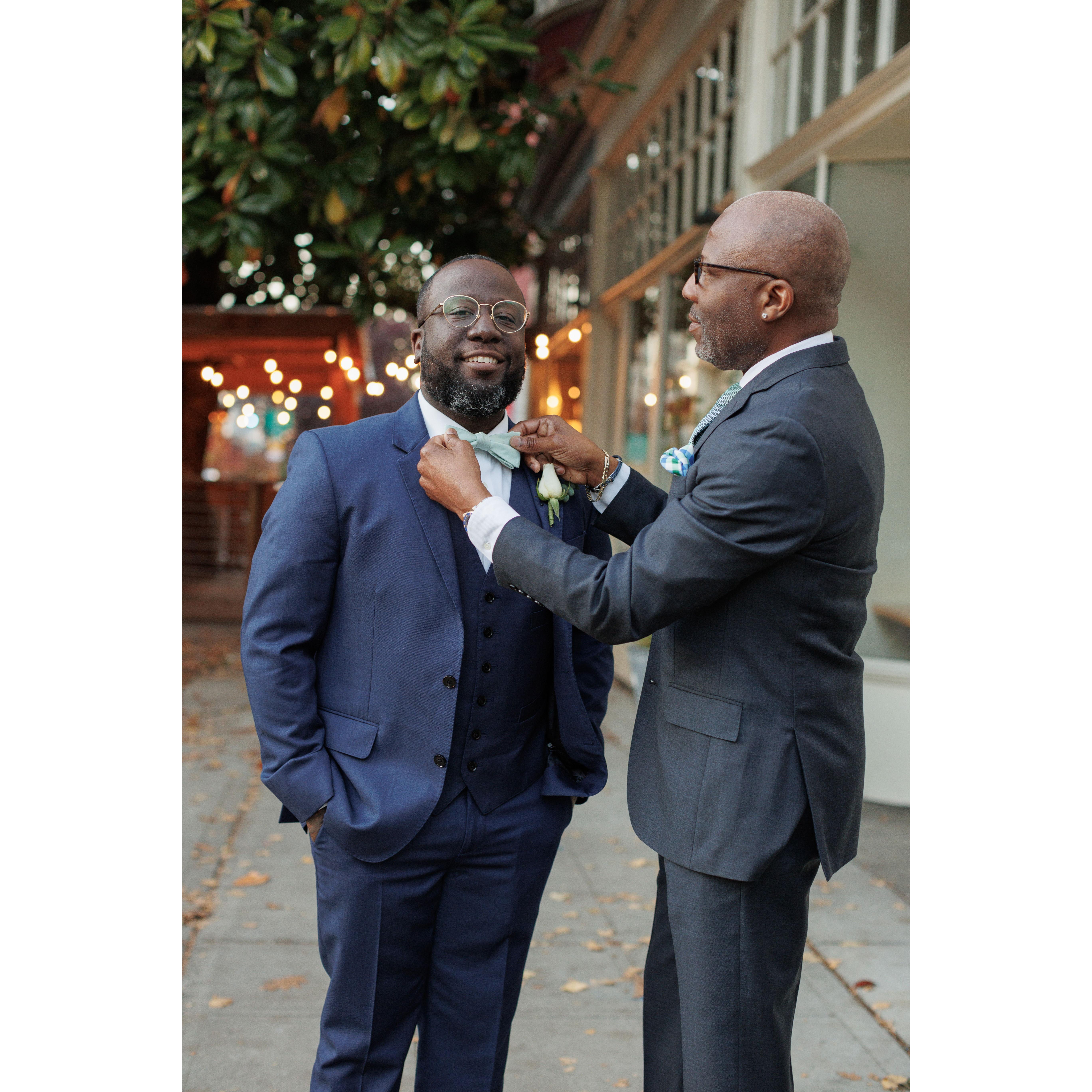 Making sure the groom looks sharp!