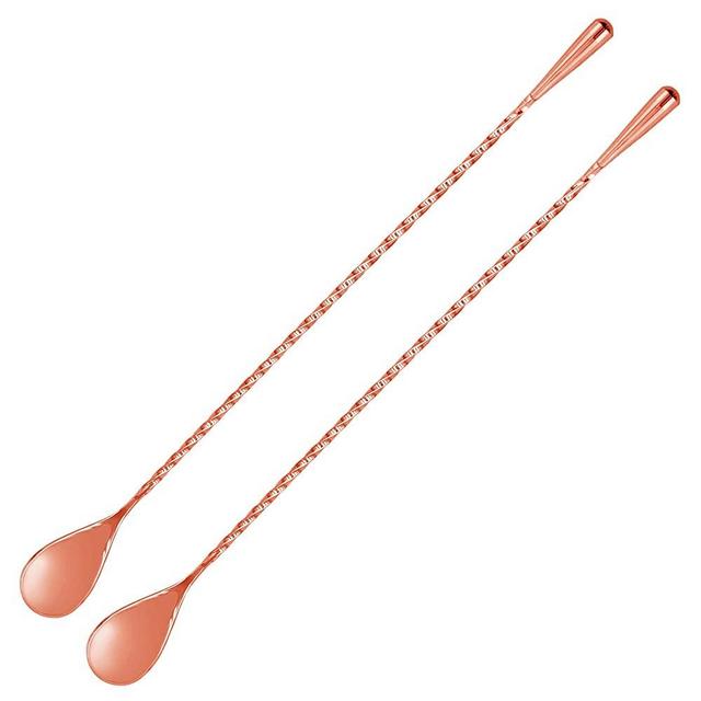 Homestia 12" Beverage Spoon Stainless Steel Spiral Pattern Mixing Spoon for Ice Tea Pitcher, Water Jar, Drinking Carafe, Pack of 2(Rose)