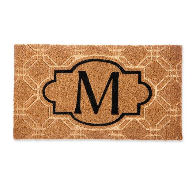 Evergreen Embossed Flocked Monogram Letter "M" Door Mat Insert in Black