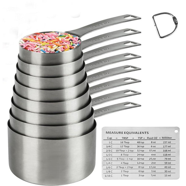 Hotsyang Measuring Cups Set, 18/8 Stainless Steel Measuring Cups for Dry & Liquid, Metal Measure Cups With Bonus Magnetic Conversion Chart for Kitchen & Baking