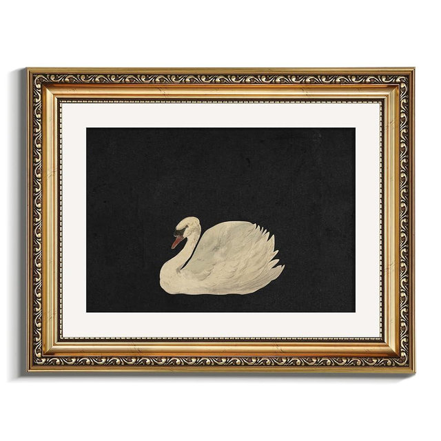 VIYYIEA Gold Framed Wall Art Canvas Print Home Decor Vintage Swan Decoration Grace Swan Art Painting Pictures Rustic Bathroom Wall Decor Animal Farmhouse Artwork for Living Room Bedroom Office 11x14in
