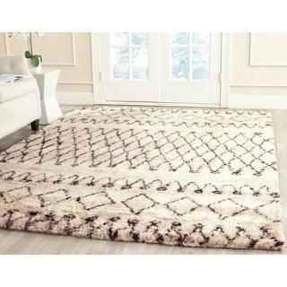 Safavieh Handmade Casablanca Moroccan Flokati Shag Ivory/ Dark Brown Wool Rug - 6' X 9'