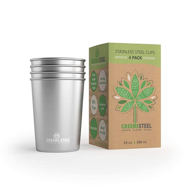 10oz Stainless Steel Cups - Metal Drinking Cups For Kids - BPA free (4 Pack)