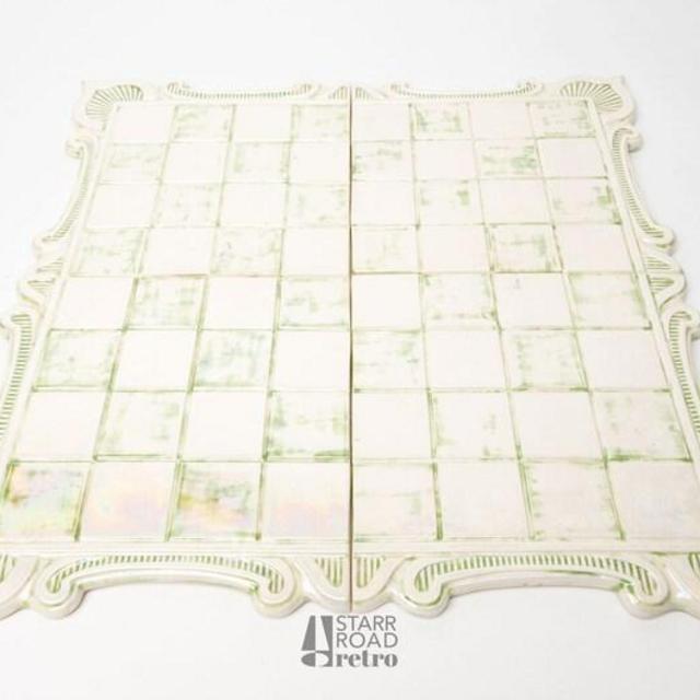 Vintage Ceramic Chess Board, Four Piece, Green and White, Sierra Ceramic Prod., 1975