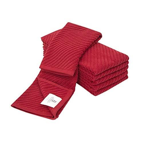 Premium Kitchen Towels (16”x 25”, 6 Pack) – Large Cotton Kitchen Hand Towels – Diagonal Weave Design – 445 GSM Highly Absorbent Tea Towels Set with Hanging Loop – Red