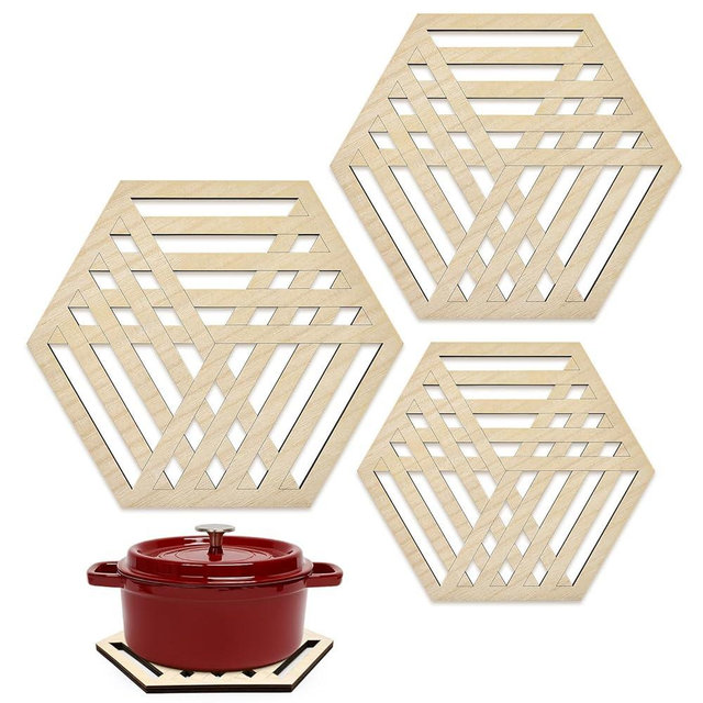 3 Pack Wood Trivets for Hot Dishes Wooden Kitchen Decor Accessories Decorative Trivet for Hot Pots and Pans Quartz Countertops Large Coasters Pot Holders Dining Table Decor Hexagon Bamboo Trivet Set