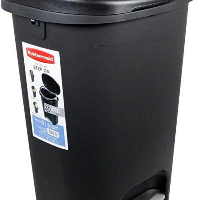 Rubbermaid Step-On Wastebasket Trash Can, 13-Gallon, Metal-Accent Black, 1843029