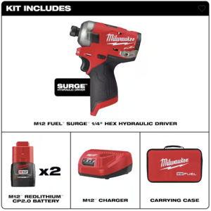 M12 FUEL SURGE 12V Lithium-Ion Brushless Cordless 1/4 in. Hex Impact Driver Compact Kit w/Two 2.0Ah Batteries, Bag