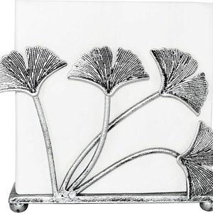 OwlGift Modern Ginkgo Leaves Design Napkin Holder for Tables, Metal Paper Napkin Storage for Kitchen, Stylish Paper Towel Dispenser, Mail Letter Sorter Rack, Document File Organizer – Silver