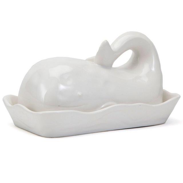 Bits and Pieces - The White Whale Ceramic Butter Dish - Whale Shaped Butter Dish