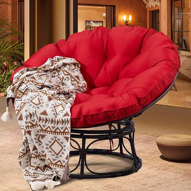 Joyside Papasan Chair with Cushion and Frame 46'' Wicker Papasan Lounge Chair with Cushion and Frame Large Saucer Chair, Lazy Chair, Circle Chair, Round Chair, Red