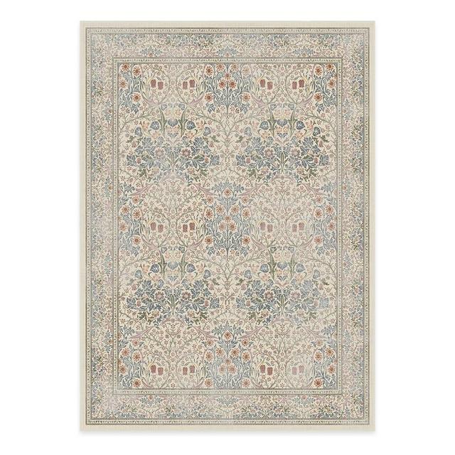 RUGGABLE x Morris & Co Washable Rug - Perfect Bohemian Area Rug for Living Room Bedroom Kitchen - Non-Slip, Child Friendly, Stain & Water Resistant - Blackthorn Ivory Blue 5'x7' (Standard Pad)