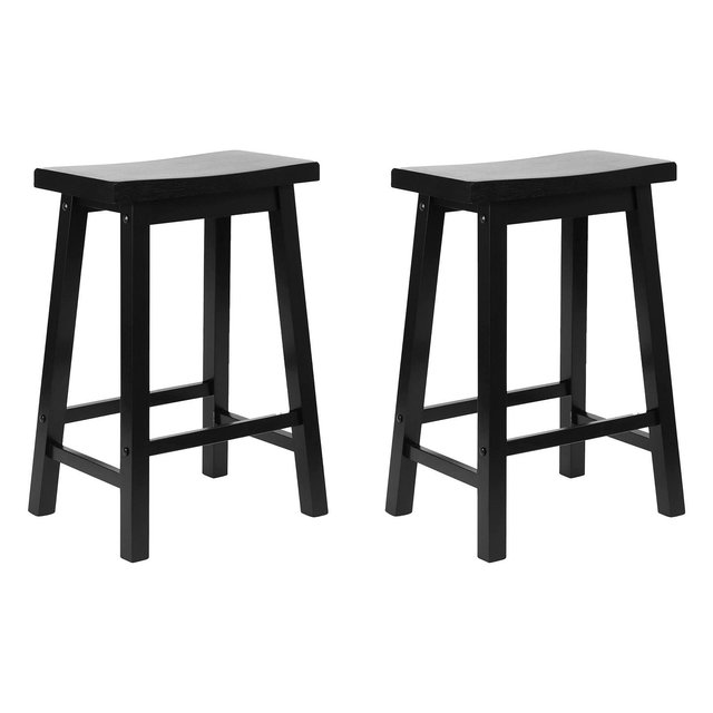 PJ Wood Classic Saddle Seat 24 Inch Kitchen Bar Counter Stool with Backless Seat & 4 Square Legs, for Homes, Dining Spaces, and Bars