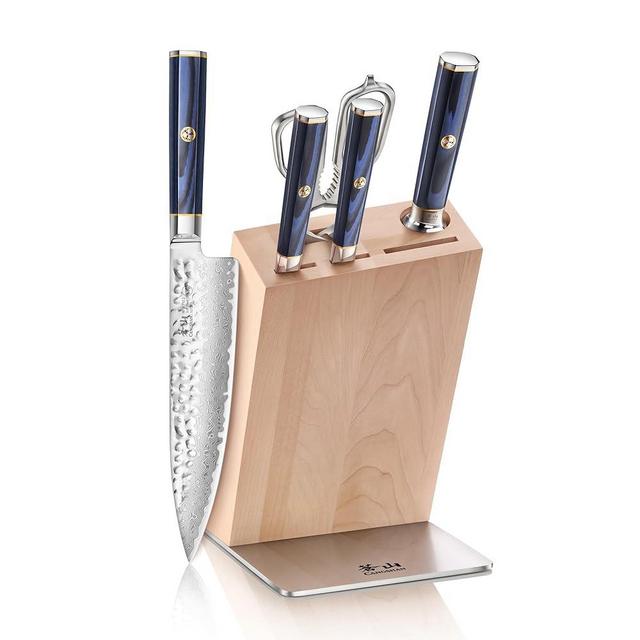 Cangshan KITA Series 6-Piece Knife HUA Block Set, High Carbon X-7 Damascus Steel (Maple Block)