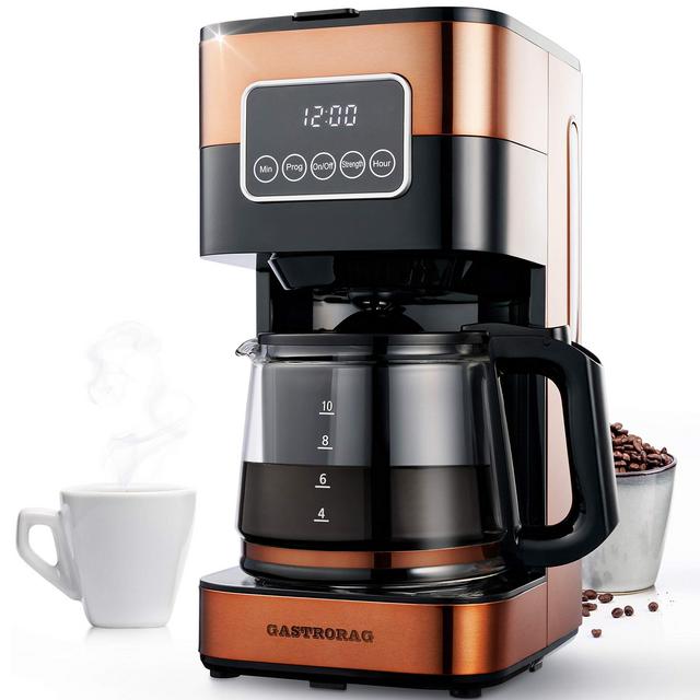 GASTRORAG 10 Cup Drip Coffee Maker, Touch Screen, Programmable with Glass Carafe, Stainless Steel Finish, Copper