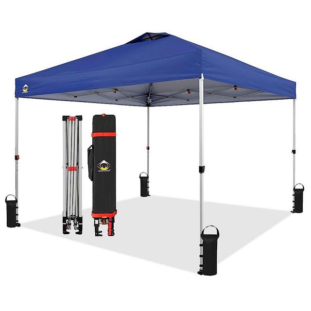 CROWN SHADES 10x10 Pop Up Canopy, Patented One Push Tent Canopy, Newly Designed Storage Bag, 8 Stakes, 4 Sandbags, 4 Ropes, Navy Blue