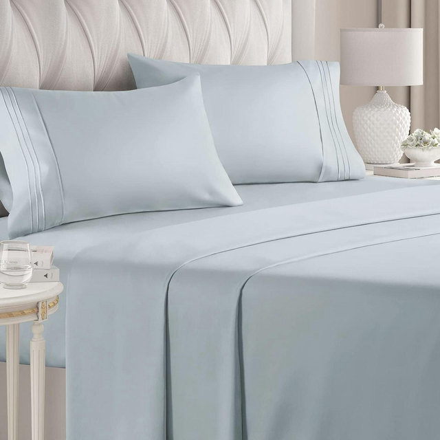 CGK Linens 4 Piece Deep Pocket Microfiber Sheet Set in Sky Blue, Size King