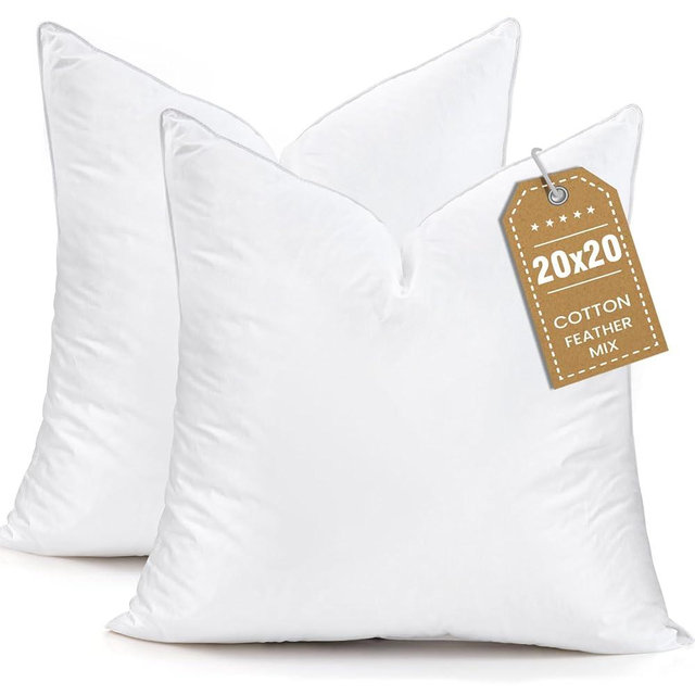 BHZ Throw Pillows 20x20 Euro Pillow Inserts Set of 2, Down Feather Alternative Pillow Inserts, Decorative Soft Large Square White Throw Pillows Insert for Couch Bed Dorm Sofa with Cotton Cover