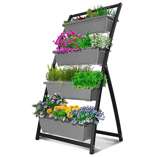 4-Ft Raised Garden Bed - Vertical Garden Freestanding Elevated Planters 4 Container Boxes - Good for Patio Balcony Indoor Outdoor (1-Pack Fernie/Granite Grey)