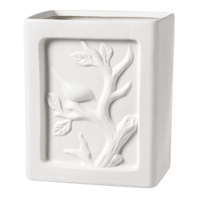 JOLOSK White Bathroom Trash Can, Farmhouse Hand Carved Decor Garbage Can,1.32 Gallon/5 Liter Stylish Small Waste Basket Ideal for Bathrooms, Bedrooms,Office, or as a Decorative Storage bin.