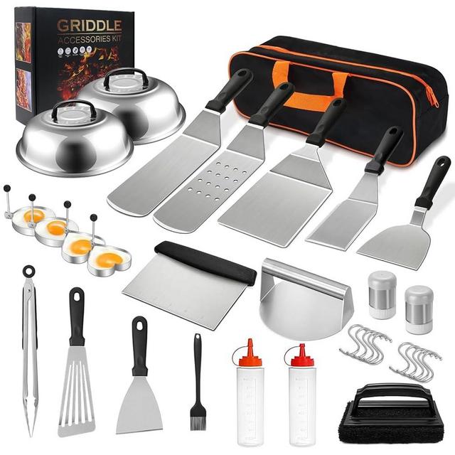 Suyeah 34PCS Griddle Accessories Kit, Flat Top Grill Accessories Set for Blackstone, Grill Spatula Set with Enlarged Spatulas, Basting Cover, Scraper for Outdoor Barbecue