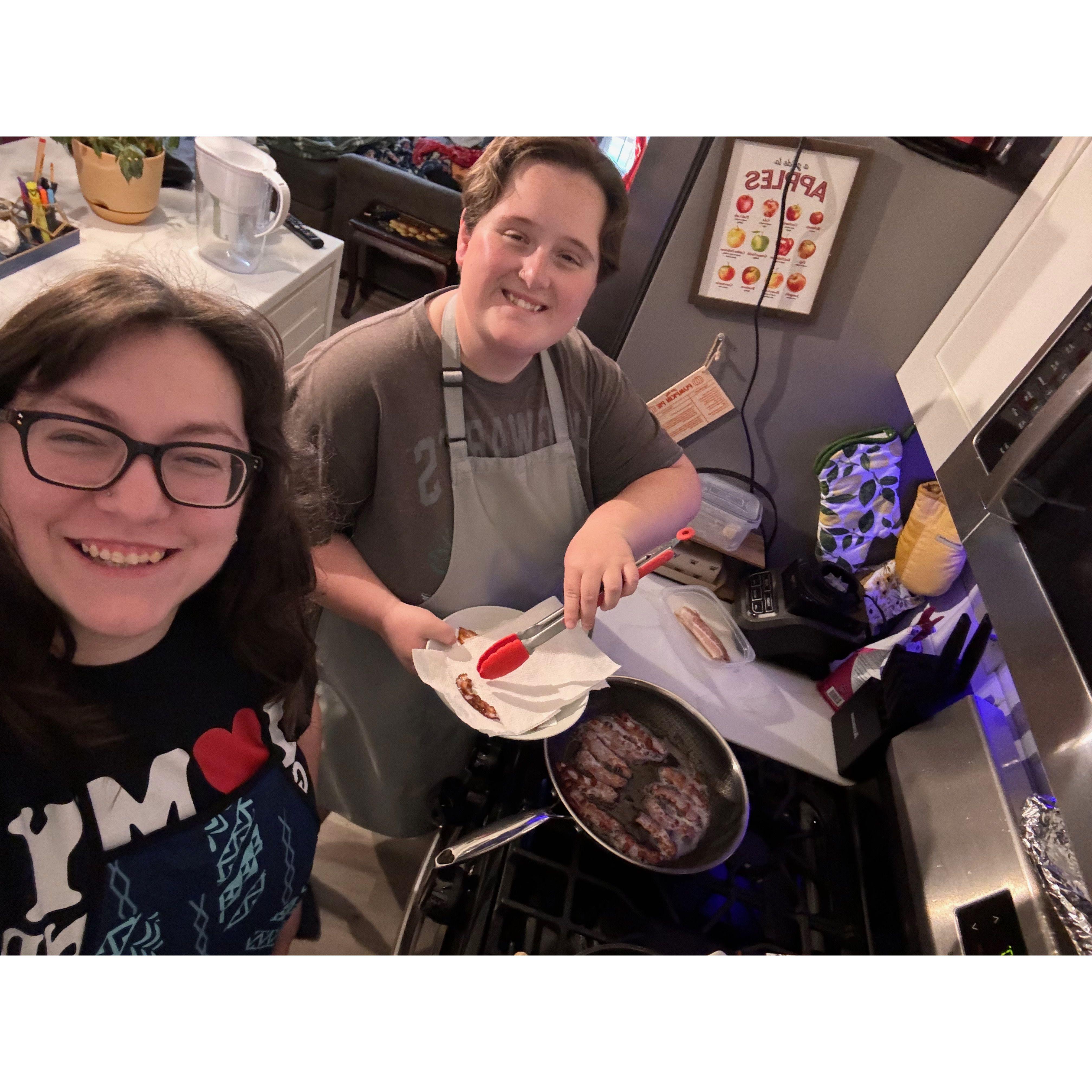 Making breakfast in the kitchen in STL! Kelly is the breakfast queen.
We both had split shifts at work, so from 10am-2pm we got to hang out and have breakfast/take naps together every day. -Carissa