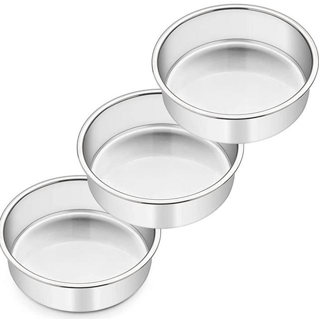 Paincco 6 Inch Cake Pan Set of 3, Stainless Steel Round Cake Baking Pans, Small Cake Pans Sets for Baking, Healthy & Sturdy, Mirror Finish & Dishwasher Safe