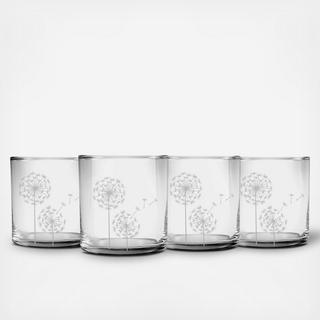 Dandelions Slim Rocks Glass, Set of 4