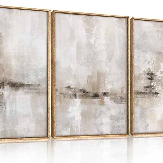 Ausril Abstract Neutral Textured Framed Canvas Wall Art Set, Modern Beige Wall Decor, Minimalist Brown Grunge Wall Painting, Black and White Art Print for Living Room, Bedroom, Office 16" × 24" × 3