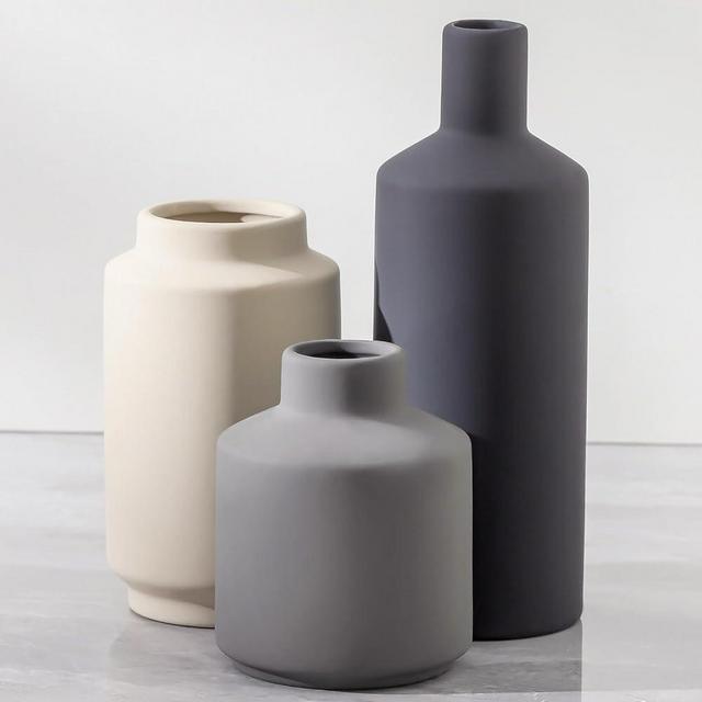 Mitt&Ditt Ceramic Vase Set of 3, Modern Decorative Vases for Home Decor, Small Flower Pottery Vase Sets, Boho Farmhouse Rustic Vases for Living Room, Kitchen, Bedroom, Bathroom, Shelf, Table