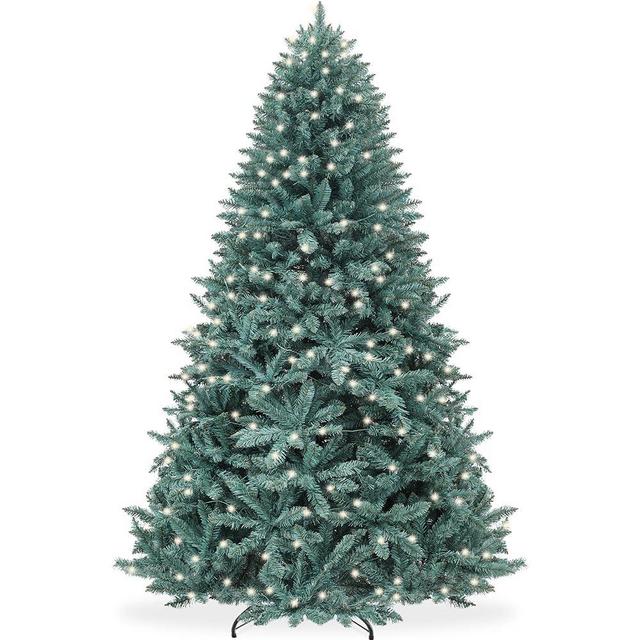 Best Choice Products 6ft Pre-Lit Blue Spruce Christmas Tree, Artificial Full Hinged Decor, Holiday Decoration w/ 250 Warm White Incandescent Lights, 900 Tips, Foldable Metal Base